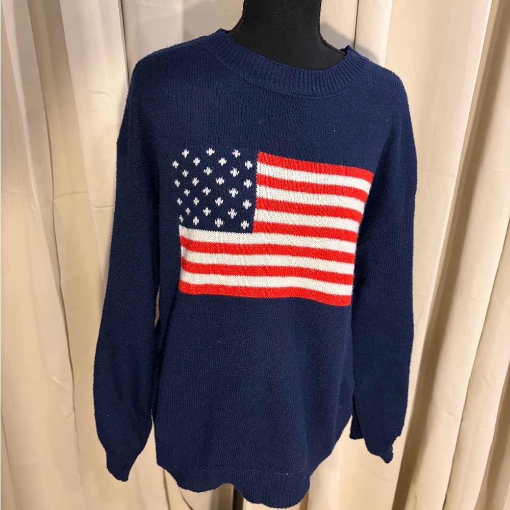 SHEIN Navy Crewneck Sweater with Flag Design